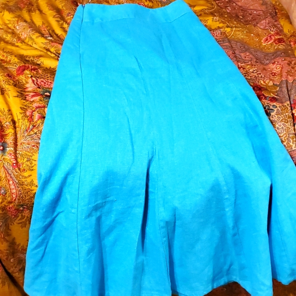 Turquoise linen skirt